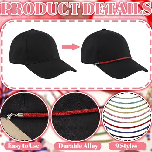 Image of Geyoga 9 Pcs Trucker Hat Chains Trucker Hat Charms Women Man Bill Decoration Detachable DIY Metal Chain for Mesh Baseball Cap(Colorful,Diamond)