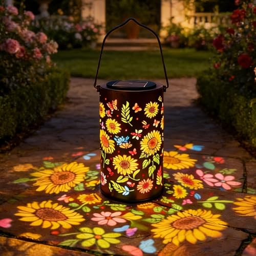 Colorful Solar Lanterns Outdoor Waterproof Sunflower Solar Lights Outdoor Birthday Gifts for Mom Grandma Hanging &Tabletop Decorative Lantern with Projection for Garden Porch Backyard Patio Decor by Generic - Used condition - US$10.48
