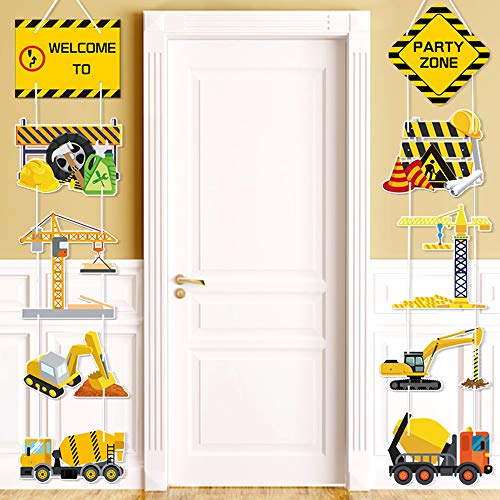 Construction Party Supplies Door Signs Banner – Truck Dump Excavator Crane Theme Birthday Decorations for Boys Kids Baby Shower – Welcome Door Celebration Props Indoor Outdoor Wall Décor (10 Counts)