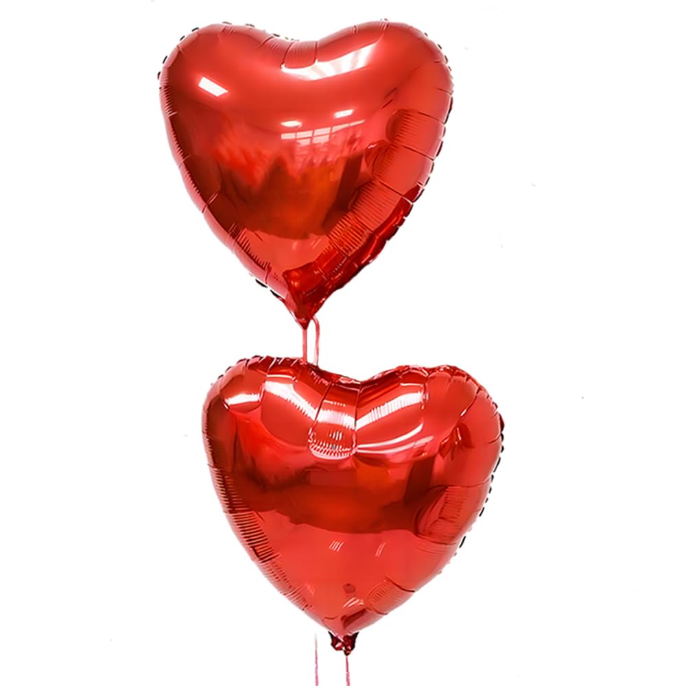 wrovitik 2 pcs Red Heart Foil Balloons,24 Inch Heart Shaped foil Balloons Love Balloons for Wedding Decoration Party Valentines Birthday Balloons