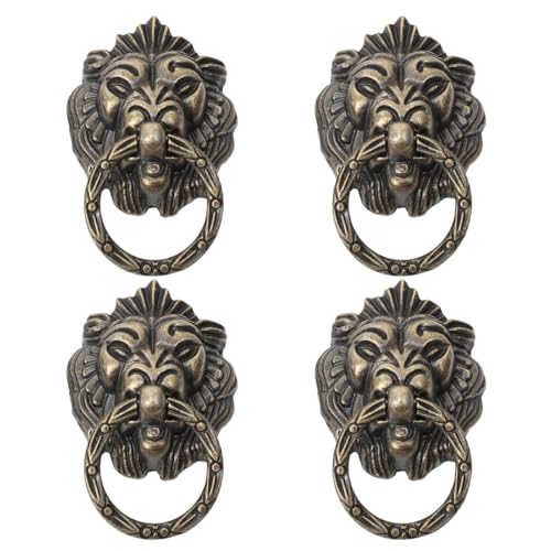 VILLFUL Manijas para Muebles Diseño de Cabeza de León en Estilo Chino, 4 Piezas de Tiradores Vintage en Bronce, Medidas 6,8 X 4,2 CM, para Armarios y Gabinetes en Espacios Residenciales