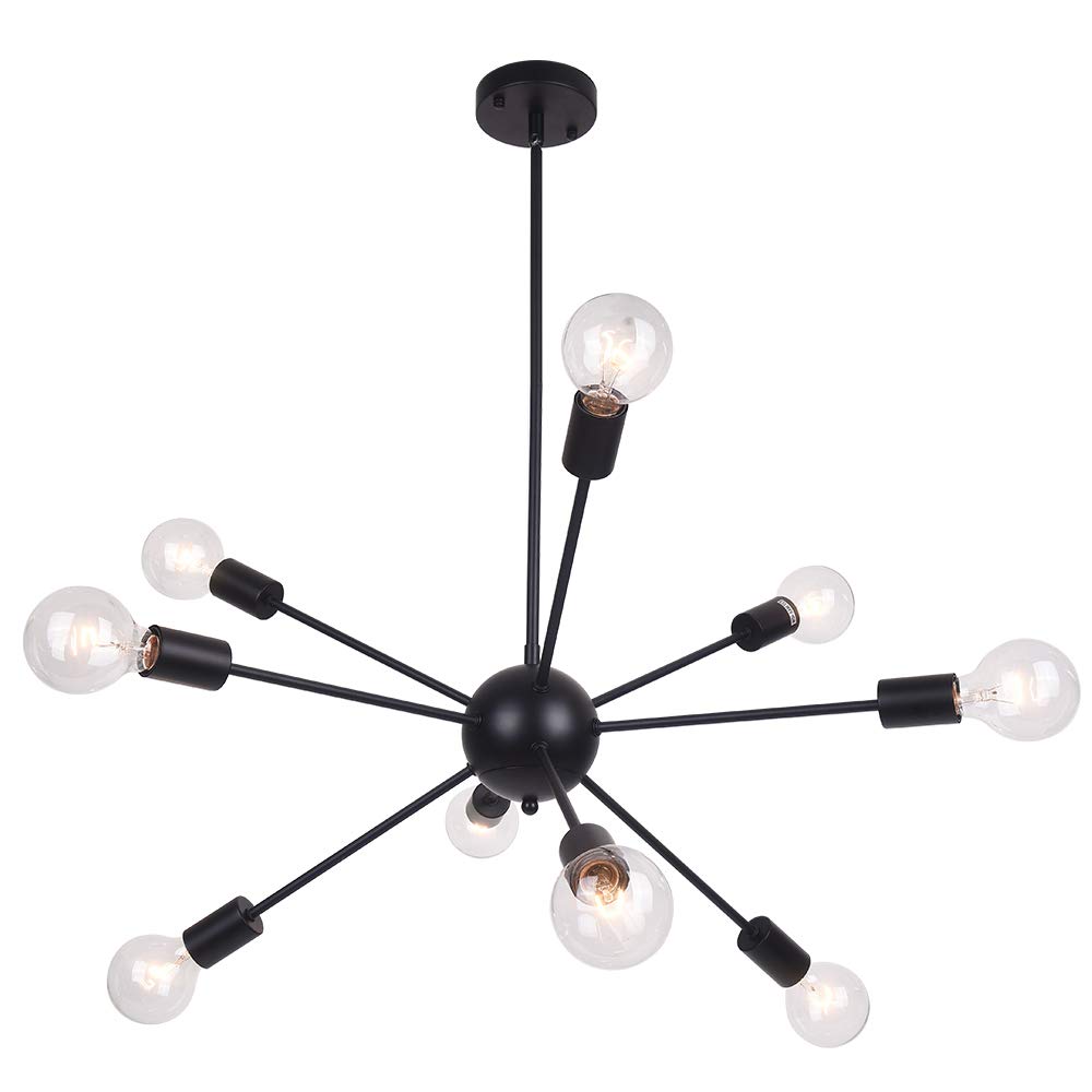 Lingkai Vintage Pendant Light Modern Chandelier Industrial Pendant Lamps Black 9 E27 Metal Ceiling Lights for Dining Room Living Room Kitchen Restaurant etc. [Energy Class A++]