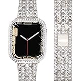 QVLANG Compatible for Apple Watch Band 38mm Series 3/2/1, Diamond Rhinestone Case + Women Bling Band Stainless Steel Bracelet for iWatch (Starlight, 38mm)