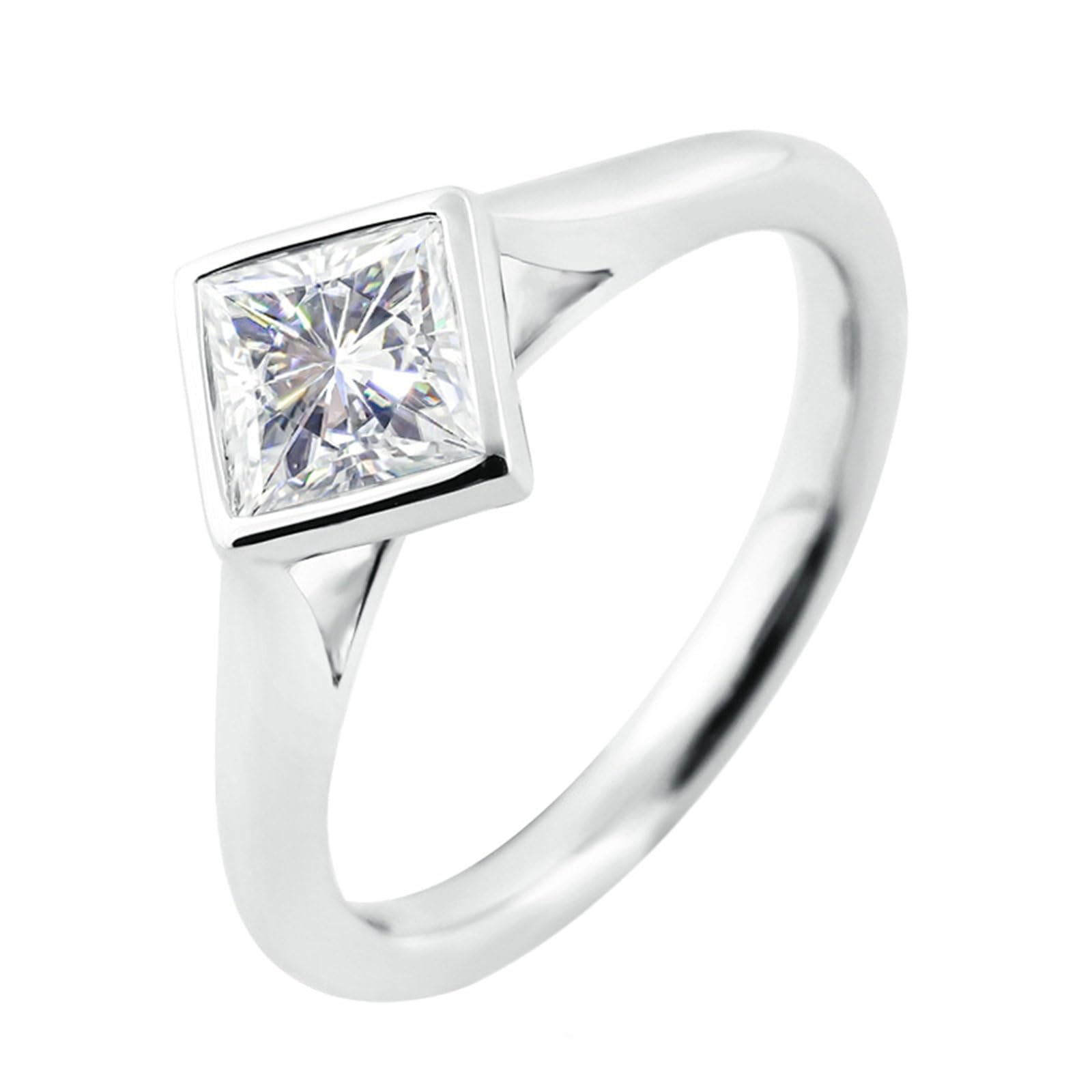 Beydodo Anello da donna in oro bianco, 750 585 375, da donna, solitario con moissanite quadrata, anelli di fidanzamento, senza nichel, misura 50 – 62, 12 (16,6), metallo prezioso Gemma, Moissanite