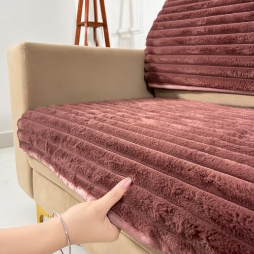 Image of Homerz Premium Rabbit Fur Sofa Cover with Anti-Skid Backing, Soft Plush Fabric Sofa Protector for Living Room Furniture (Pink, 7 (3+2+2) Seater, Seat Cover with Backrest)