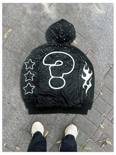 GORGLITTER Men's Oversized Letter Graphic Hoodie Long Sleeve Zip Up Drawstring Sweatshirt2