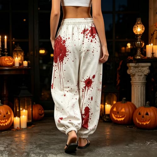Womens Halloween Sweatpants High Waist Bloody Splatter Graphic Jogger Pants - image 2