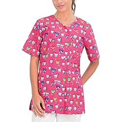 Ropa De Trabajo Dentista B-well Carina Casacas Sanitarias Mujer Manga Corta con Botones a presión y Cuello en Y para Mujeres Dientes M