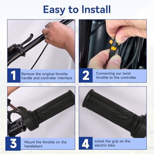SHIQINHA Universal 3 Pin Ebike Throttle Full Twist Compatible with Electric Bike Scooter Bicycle Motorcycle 12V 36V 48V 72V, 20X E Bike Throttle Grip Kit Replacement for Folding Mountain Bike Male
