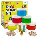 SNEKI (6 Slime Kit) Non Sticky Crystal Clay Kids Slime Gel Jelly Putty Toy for Kids Educational Creative DIY Toys Stress Relief Sludge Toy Kit for Girls Boys with Glitter Charms Star Beads Ball Set
