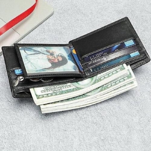 Leather Wallet for Men, Slim RFID Minimalist Credit Card Bifold Wallet with 2 ID Windows (Black)4