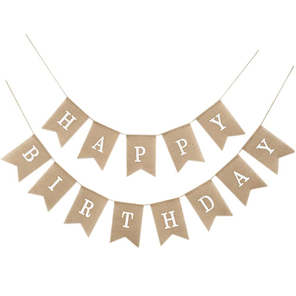 Alnicov Alphabet Happy Birthday Burlap Banner,Reusable Party Decorations for Birthday Party(White Alphabet)