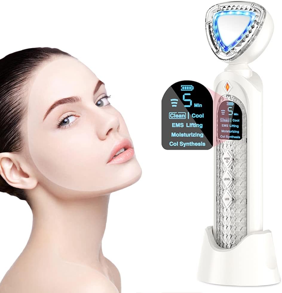 EMS Face Massager for Skin Care, 5 IN 1 Hot/Cold Facial Beauty Machine for Cleaning, Make-up Remover, Anti Aging, Wrinkle Removal, Skin Tightening
