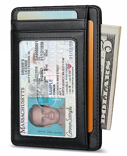 Buffway Slim Wallet For Men Or Women Minimalist Small Leather Front Pocket Wallets With Rfid Blocking And Gifts Box - Bassa Black #TOP1