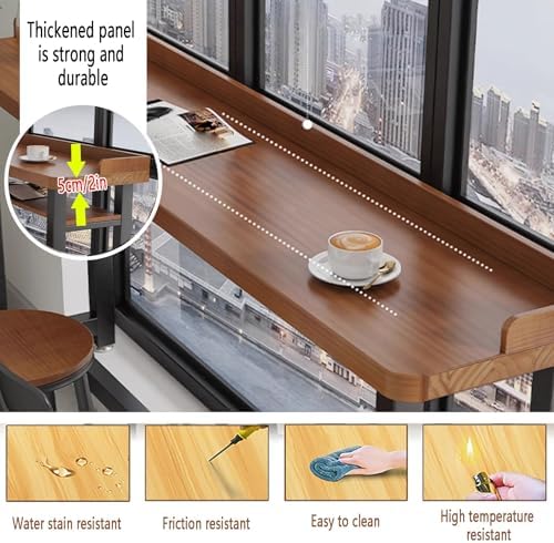 Industrial Solid Wood Bar Height Table – Versatile Counter Height Dining Table for Indoor/Outdoor Use, Slim Double Top Design with Metal Bracket, No Stools Included (200x40x105cm)