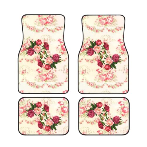 Alfombrillas de coche de neopreno con diseño de rosas rosadas y reverso antideslizante