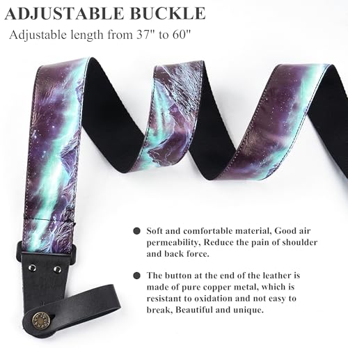 Image of Adjustable Guitar Strap Includes 2 Strap Locks & 2 Matching Picks & 1 Picks Holder & 1 leather Strap Button.