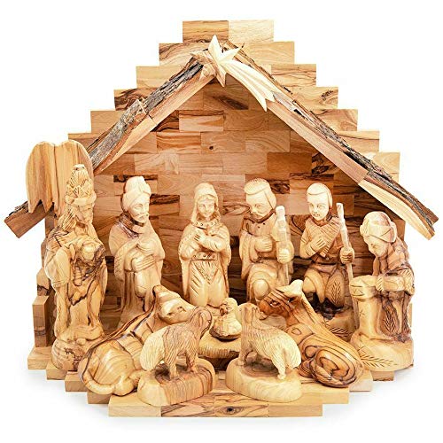 Handgeschnitzte Bethlehem Miniatur-Krippenfiguren-Set aus Olivenholz...