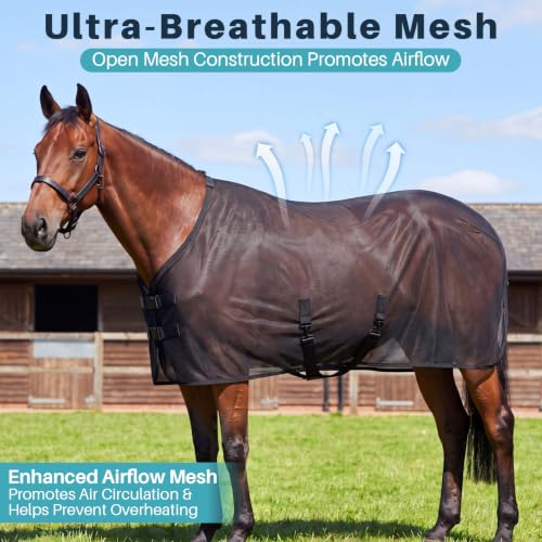 Image of Breathable Mesh Horse Fly Sheet for Summer, Size 72 Black Lightweight Cover