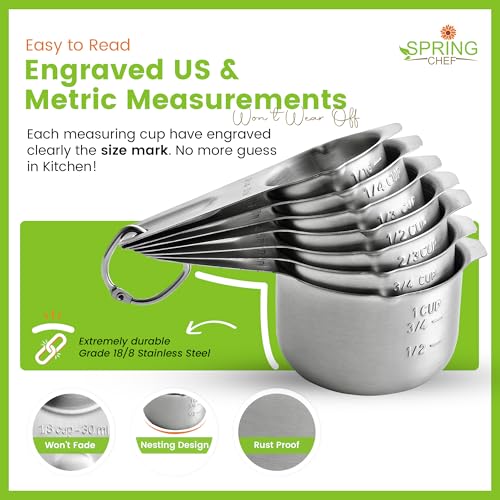 Image of Spring Chef Stainless Steel Measuring Cups Set of 7 with Pour Spout