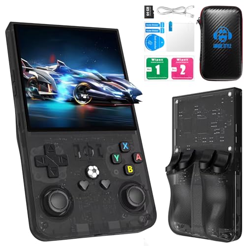 Consola de Juegos Portátil R36MAX, Pantalla IPS de 4,0 Pulgadas, Sistema Linux, Arcade de Bolsillo Portátil Recargable de 4000 mAh con Tarjeta TF de 64 GB, Más de 18000 Juegos Integrados (Negro, 64)