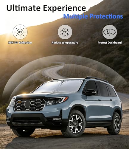 Image of Windshield Sun Shade for Honda Passport SUV 2019-2023, Sport, EX-L, Touring, Elite, Car Front Window Sunshade with 240T Sun Visor Protector Blocks UV Rays Heat Sun Shield Accessories