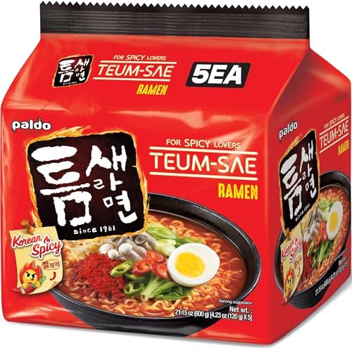 Paldo Fun & Yum Teumsae Hot and Spicy Ramen Korean Instant Noodle 4.23oz (Pack of 5)