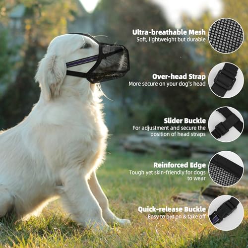 Maulkorb Mittlere Hunde, Hundemaulkörbe mit Klettverschluss, Atmungsaktive Hunde Maulkorb, Haustiermaske Hundemaulkorb mit Reflektierendem & Verstellbarem Riemen (XL)