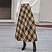 Women's Fall Winter Wool Plaid Skirts High Waist A Line Long Skirt Fashion Warm Flared Pleated Tartan Skirts(Khaki,X-Large)
