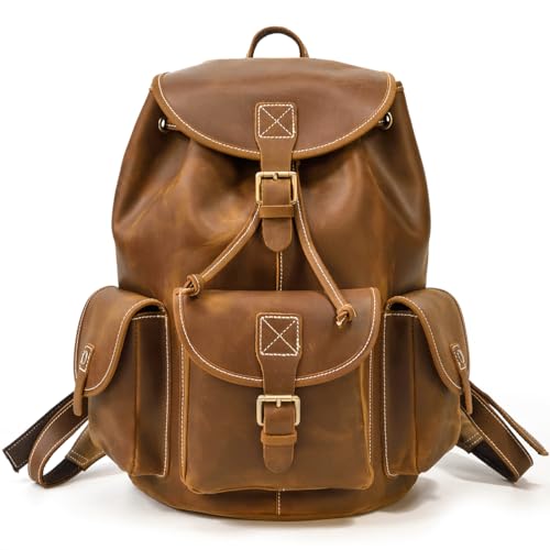 LUUFAN Homme Sac à Dos en Cuir Vintage Pour l'école De Voyage (Reddish Brown)
