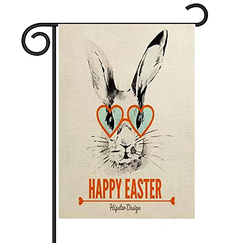 Oster-Gartenflagge, Osterflagge aus Sackleinen für den Außenbereich, Happy Easter Bunny Gartenflagge, 30,5 x 45,7 cm, vertikal, doppelseitig (Glashase) Cover