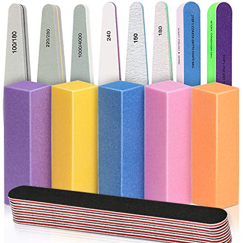 Teenitor 17pcs Nail Files and Buffer, 5pcs Colorful Files Blocks, 5pcs Black Sand Files, Professional Gel nail file Set and 7-sides Sky Dipping Powder Buffer 2pcs