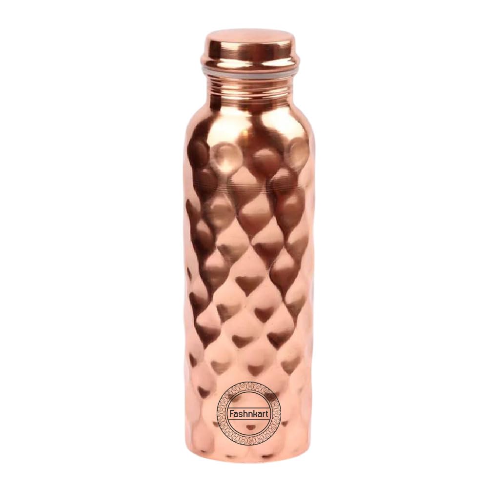 Handcrafted Diamond Engrave 100% Pure Copper Water Bottle | 34 Oz 1 Liter Extra Large | Ayurvedic for Drinking Water | Travel Take Out Yoga Ayurveda Health | Leak Proof Vessel | Diamond Design