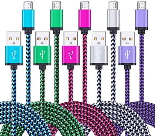 FiveBox Micro USB Charger Cable, 5-Pack 6ft Micro USB Cable Cord Braided Fast Charging Phone Charger for Samsung Galaxy J3 J7 S6 S7 Edge, Tablet, LG stylo 2/3 LG G3 G4 K30 K20 Plus, Old Kindle 7 8 10