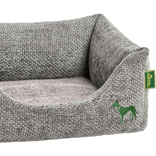 HUNTER Orthopädisches/Ergonomisches Hundesofa Bielefeld, Hundebett mit Memoryschaum, entlastet Gelenke & Rücken, waschbarer Bezug, rutschhemmend, kuscheliges Innenkissen, Farbe: grau, Größe: L