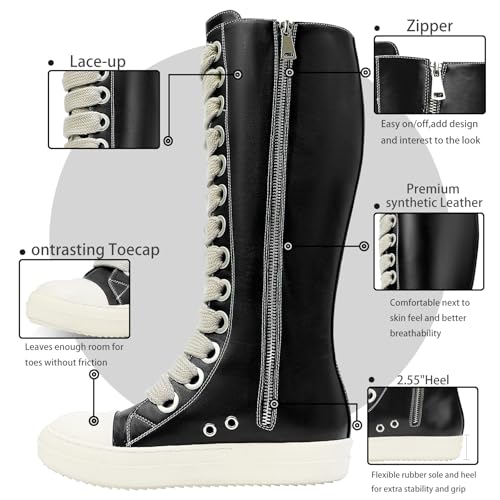 IMPREMEY Womens Knee-High School Bicycling Boots Thick Laces Comfort Platform Walking Boots with Zipper Campus Campaigns Boots2