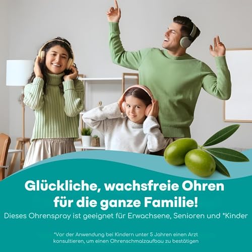 Medi Grade Olivenöl Spray Ohrenschmalz Entferner Spray bei Verstopften Ohren, 20 ml – 100% Natürliches, Weicht Verhärtetes Ohrenschmalz auf und Ablagerungen – Über 50 Effektive Ohrenreinigung Spray