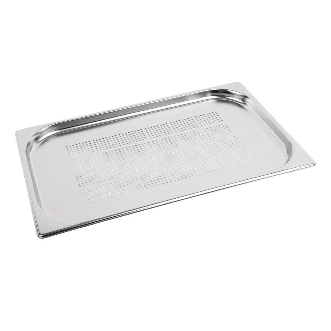 Vogue Stainless Steel Perforated 1/1 Gastronorm Tray 20mm - Ideal for Steaming or Draining Food, Freezer and Oven Safe K827