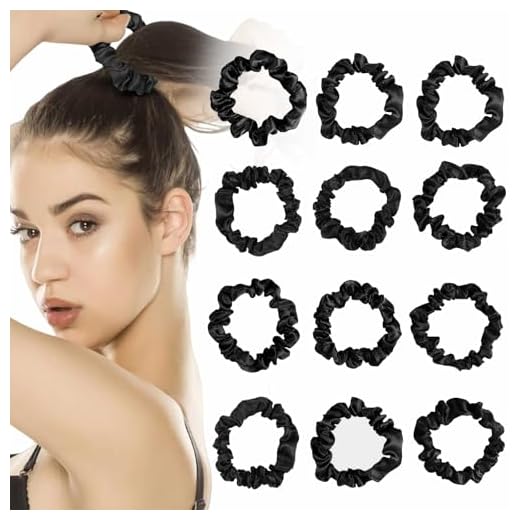 BELEVO 12 Pcs Coleteros pelo Mujer, Suave Coletero Seda Color Gomas Pelo Mujer Niña Scrunchies Pelo Elástico Gomas de Pelo - Negro