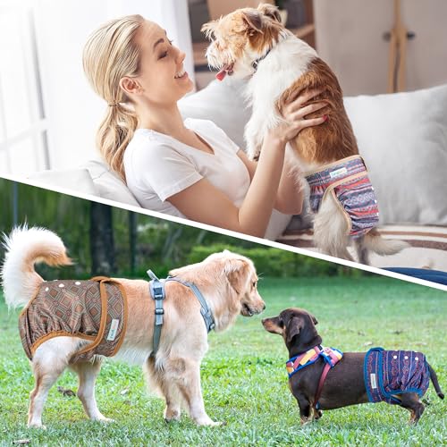 Image of Langsprit Washable Female Dog Diapers - Doggie Reusable Diapers for Doggy Puppy Female in Period - Highly Absorbent Dog Heat Panties Plaid-1 L