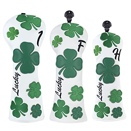 CRAFTSMAN GOLF Green Lucky Clover White Headcover for Driver Woods Hybrids