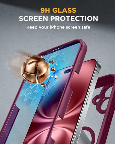 Image of Miracase Magnetic for iPhone 16 Plus Case Full-Body Phone with Built-in Glass Screen Protector, [Compatible with MagSafe] Military Drop Proof 16 Plus Cover 6.7 inch, Plum