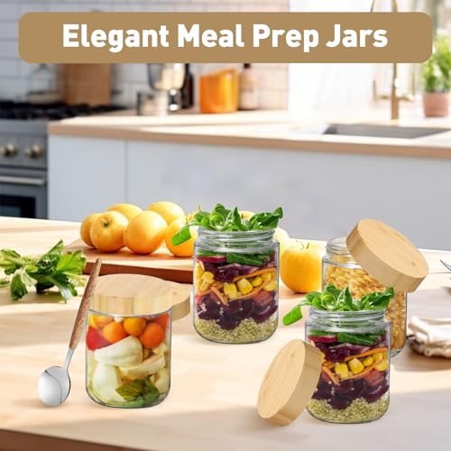 Overnight Oats Containers with Lids,16oz Wide Mouth Glass Mason Jars with Bamboo Lid,Overnight Oats Jars with Spoons,Meal Prep Jar with Airtight Lid for Yogurt,Chia Pudding,Snacks,Salad,Spice 4pack by SwellishColor - Image 4