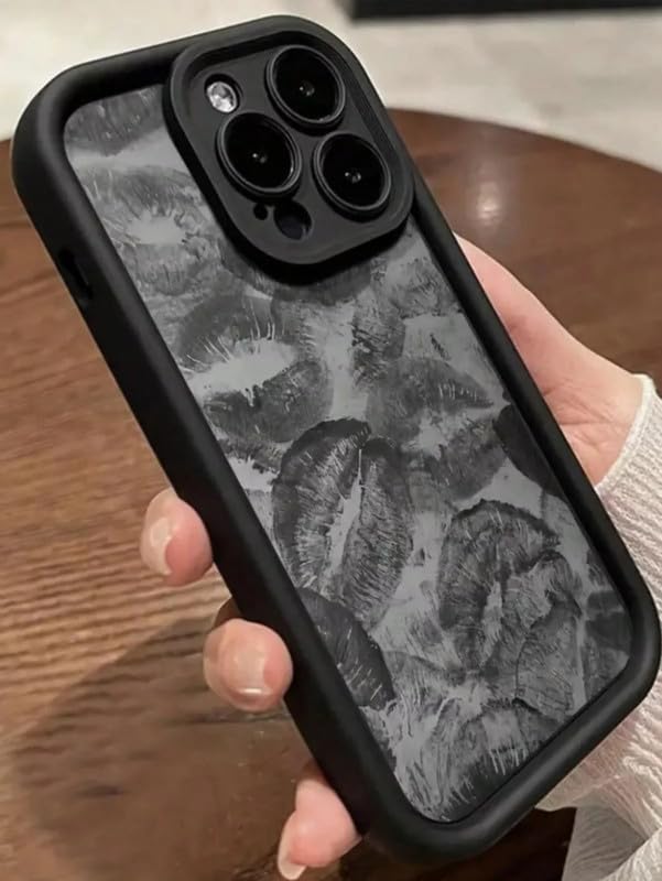 Image of COVERLY Lips Back Case Cover Compatible for iPhone 12 Pro | Hot 3D Sexy Lips Retro Embossed | 360 Camera Protection | Lipstick Kiss Cute Soft Touch Liquid Silicone Phone Case Cover (TPU | Black)