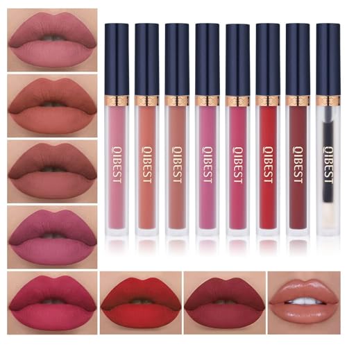 QiBest 7Pcs Matte Liquid Lipstick + 1Pcs Lip Plumper Makeup