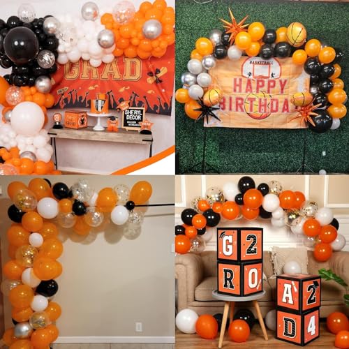 Image of Orange Black Balloons Orange White Sliver Balloons Graduation Decorations 60pcs 12inch Metallic Silver Confetti Latex Balloon for Arch Helium Basketball Birthday Party Halloween Supplies