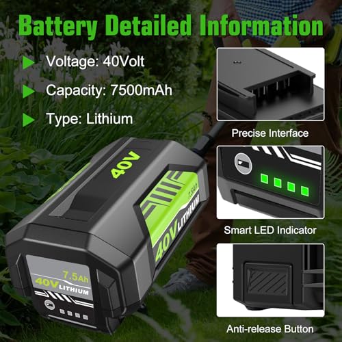 Image of 2Pack 40V Lithium ion Battery 7.5Ah Extended Capacity Replacement for Ryobi 40V Battery Compatible with Ryobi 40Volt Battery OP4026 OP40261 OP40404 OP40501 OP40602 OP40804 Cordless Power Tools