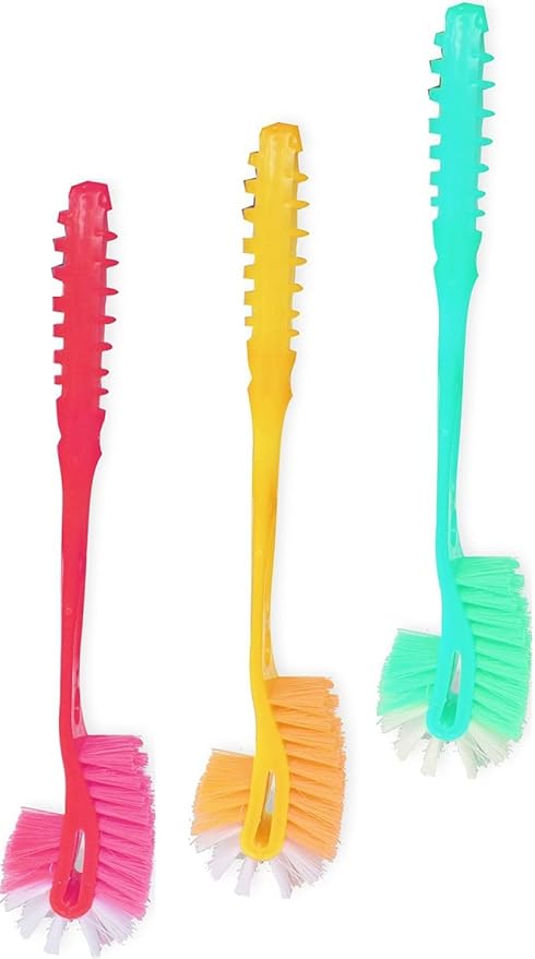 Worldvery Heavy Duty Hockey Double Sided Plastic Toilet Cleaning Brush (Multicolor) - Set of 3