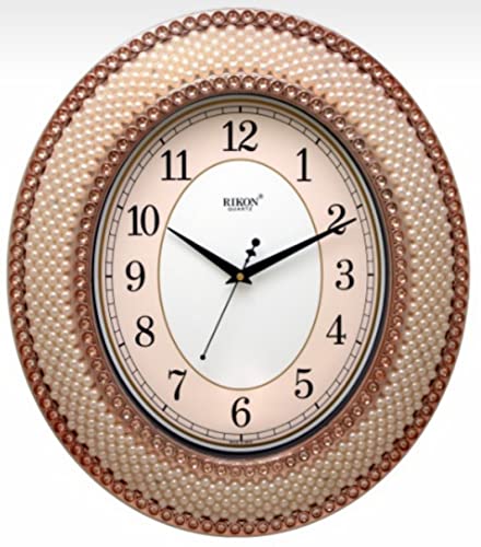 Image of Rikon Quartz Official Designer Big Size 1108 New (45 cm � 39.5 cm) Wall Clock for Home, Living Room, and Office - Made in India. (Rose Gold)