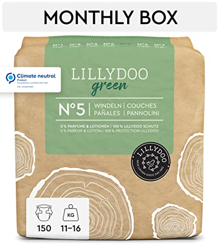 Pañales LILLYDOO green con un impacto ambiental reducido, talla 5 (11-16 kg), 150 pañales, PACK AHORRO
